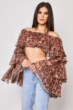 Mira - Leopard Print Chiffon Layered Off The Shoulder Top -Outlet Sarto Base Store 08 07 MISSG 19808