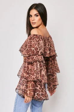 Mira - Leopard Print Chiffon Layered Off The Shoulder Top -Outlet Sarto Base Store 08 07 MISSG 19812
