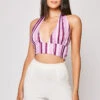 Alanya - Purple Stripe Halterneck Plunge Crop Top