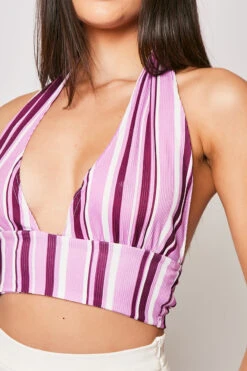 Alanya - Purple Stripe Halterneck Plunge Crop Top 8 Alanya - Purple Stripe Halterneck Plunge Crop Top -Outlet Sarto Base Store 08 07 MISSG 19978