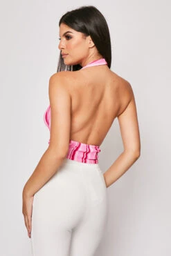 Alanya - Pink Stripe Halterneck Plunge Crop Top -Outlet Sarto Base Store 08 07 MISSG 20038