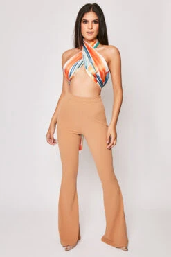 Maria - Orange Satin Tie Dye Wrap Crop Tops