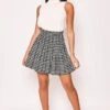 Ingrid - Black & White Dogtooth Pleated Mini Skirt
