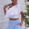 Meah - Baby Blue High Waisted Belted Shorts