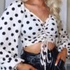 Shiloh - Nude & Black Polka Dot Long Sleeve Ruched Front Top