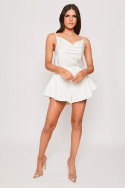 Colleen - White Satin Cowl Neck Cami Top