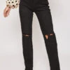 Adlee - Black Ripped Knee Mom Jeans