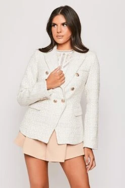 Outlet Sarto Base Store 26 Claudette - Nude & White Contrast Knit Thread Gold Button Blazer