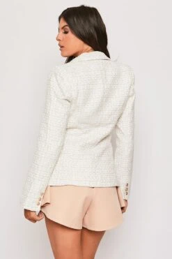 Claudette - Nude & White Contrast Knit Thread Gold Button Blazer -Outlet Sarto Base Store 11 04 missg 0981