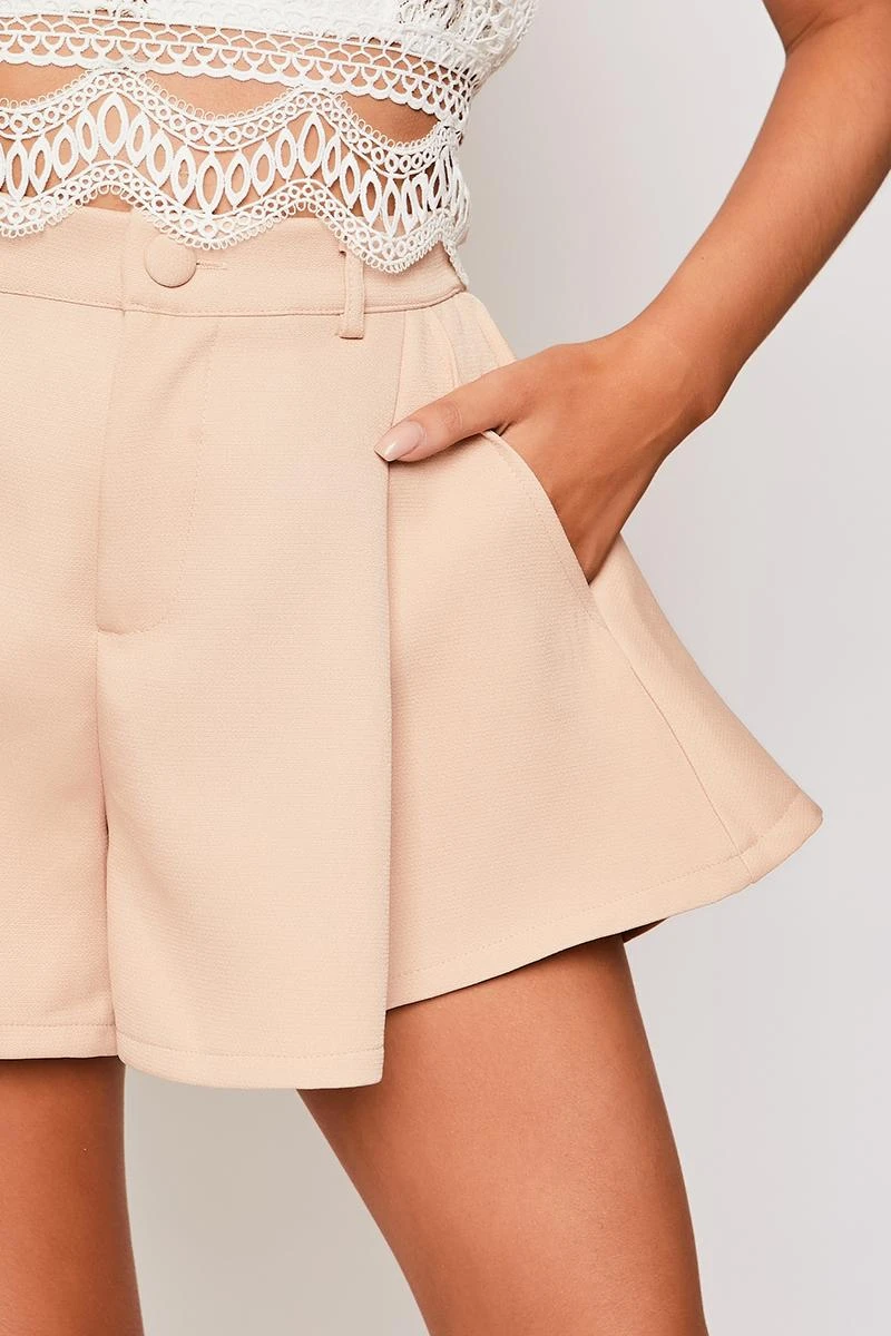 Kamila - Nude Tailored High Waisted Shorts 4 Kamila - Nude Tailored High Waisted Shorts - Image 4