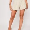 Monica - Nude Pleated Trim High Waisted Shorts