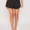 Monica - Black Pleated Trim High Waisted Shorts