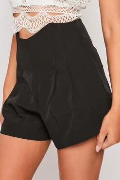 Monica - Black Pleated Trim High Waisted Shorts -Outlet Sarto Base Store 11 04 missg 1213