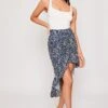 Tallie - Navy & White Frill Midi Skirt
