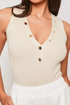 Carmen - Nude Premium Stretch Ribbed Gold Button Bodysuit 8 Carmen - Nude Premium Stretch Ribbed Gold Button Bodysuit -Outlet Sarto Base Store 11 04 missg 13637