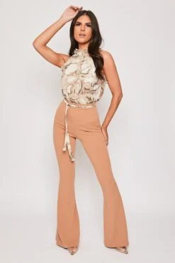 Lucy - Nude High Waisted Kick Flare Trousers