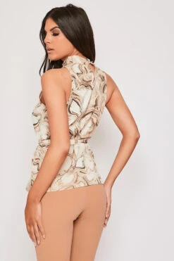 Yara - Nude High Neck Printed Belted Cami Top 9 Yara - Nude High Neck Printed Belted Cami Top -Outlet Sarto Base Store 11 04 missg 13917.1618387249