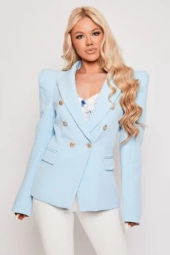 Savannah - Baby Blue Gold Button Puff Sleeve Blazer -Outlet Sarto Base Store 11 04 missg 14016