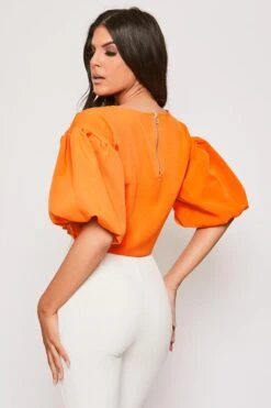 Christina - Orange Puff Sleeve Top -Outlet Sarto Base Store 11 04 missg 1448