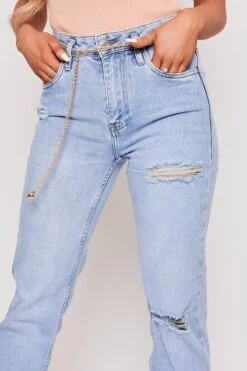 Danni - Belted Ankle Slit Light Blue Mom Jeans -Outlet Sarto Base Store 11 04 missg 1520
