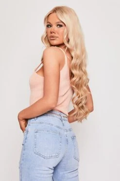 Jessicah - Peach Ribbed V Neck Knitted Strappy Top -Outlet Sarto Base Store 11 04 missg 1523