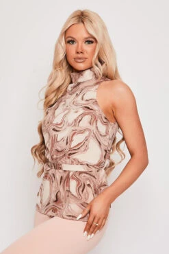 Yara - Pink High Neck Printed Belted Cami Top -Outlet Sarto Base Store 11 04 missg 1678.1618345373