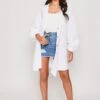 Shaunie - White Oversized Longline Textured Shirt