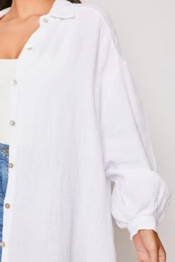 Shaunie - White Oversized Longline Textured Shirt -Outlet Sarto Base Store 11 04 missg 1719