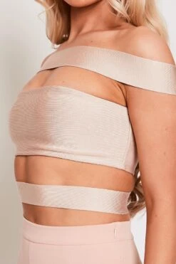 Lilah - Blush Bandage Off The Shoulder Crop Top