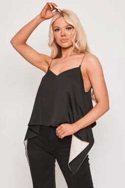 Mailo - Black Chain Strap Drape Camisole Top