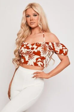 Ailis - Red Floral Puff Sleeve Halter Neck Top -Outlet Sarto Base Store 11 04 missg 2086