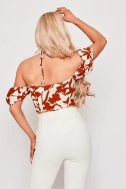 Ailis - Red Floral Puff Sleeve Halter Neck Top -Outlet Sarto Base Store 11 04 missg 2098