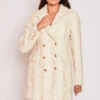 Alaana - Ivory & Gold Long Lined Double Breasted Tweed Blazer