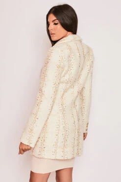 Alaana - Ivory & Gold Long Lined Double Breasted Tweed Blazer -Outlet Sarto Base Store 15 09 MISSG 45946