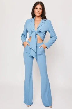 Blair - Blue Tailored Front Knotted Blazer & Bell Bottom Trouser Set -Outlet Sarto Base Store 18 08 MISSG 40231