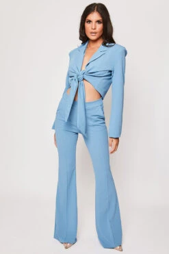 Blair - Blue Tailored Front Knotted Blazer & Bell Bottom Trouser Set -Outlet Sarto Base Store 18 08 MISSG 40236