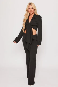 Blair - Black Tailored Front Knotted Blazer & Bell Bottom Trouser Set