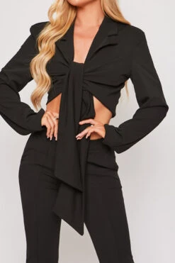 Blair - Black Tailored Front Knotted Blazer & Bell Bottom Trouser Set -Outlet Sarto Base Store 18 08 MISSG 40289