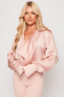 Paige - Pink Satin Cowl Neck Blouse -Outlet Sarto Base Store 18 08 MISSG 40588
