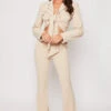 Blair - Nude Tailored Front Knotted Blazer & Bell Bottom Trouser Set