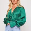 Paige - Green Satin Cowl Neck Blouse