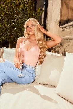 Jessicah - Peach Ribbed V Neck Knitted Strappy Top -Outlet Sarto Base Store 18 6