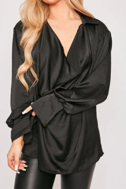 Paige - Black Satin Cowl Neck Blouse 9 Paige - Black Satin Cowl Neck Blouse -Outlet Sarto Base Store 19 11 MISSG 54124