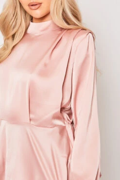 Abigayle - Pink Satin High Neck Peplum Top -Outlet Sarto Base Store 19 11 MISSG 54144