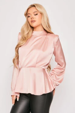 Abigayle - Pink Satin High Neck Peplum Top -Outlet Sarto Base Store 19 11 MISSG 54150