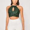 Indigo - Green Cut Out Sequin Crop Top