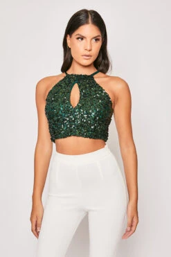 Indigo - Green Cut Out Sequin Crop Top