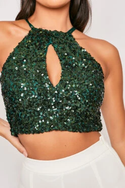 Indigo - Green Cut Out Sequin Crop Top -Outlet Sarto Base Store 19 11 MISSG 54637