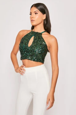Indigo - Green Cut Out Sequin Crop Top -Outlet Sarto Base Store 19 11 MISSG 54644