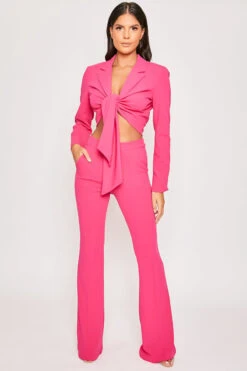 Blair - Pink Tailored Front Knotted Blazer & Bell Bottom Trouser Set